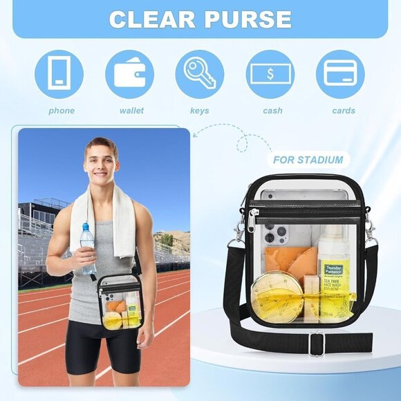 Clear PVC Bag Small Crossbody Purse for Stadium Concert Travel Work - Picture 5 of 7